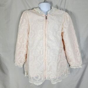 DAVE & BELLA Fine Collection Size 7Y White Lace Overlay Pink Hooded‎ Windbreaker
